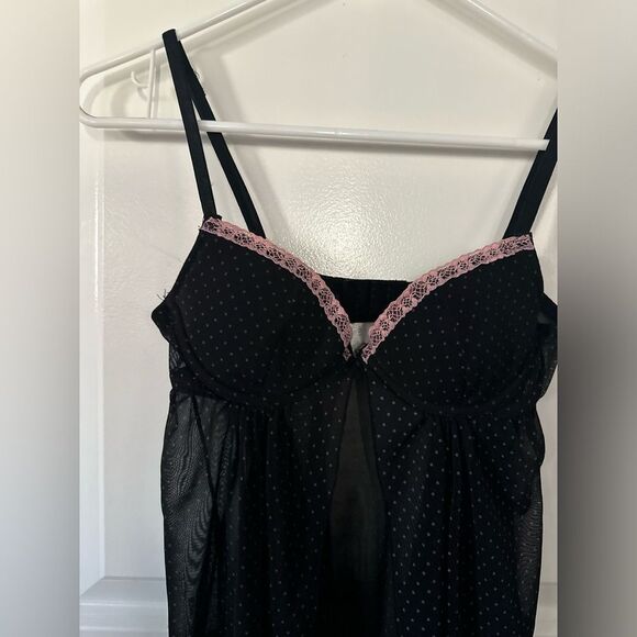 Rampage Intimates Black With Pink Polka Dots Sheer Top Size Small - Picture 4 of 10